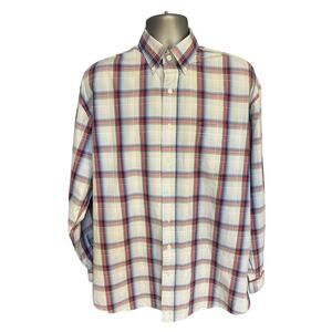 Stetson Western Wear Button Up Shirt Size XL White Blue and Red Plaid